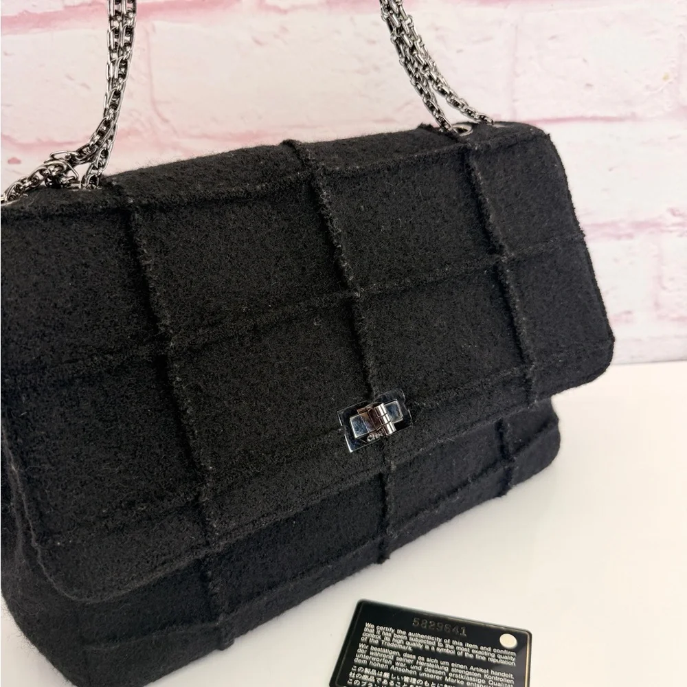 Chanel Wool Jumbo Chocolate Bar Mademoiselle Flap Black